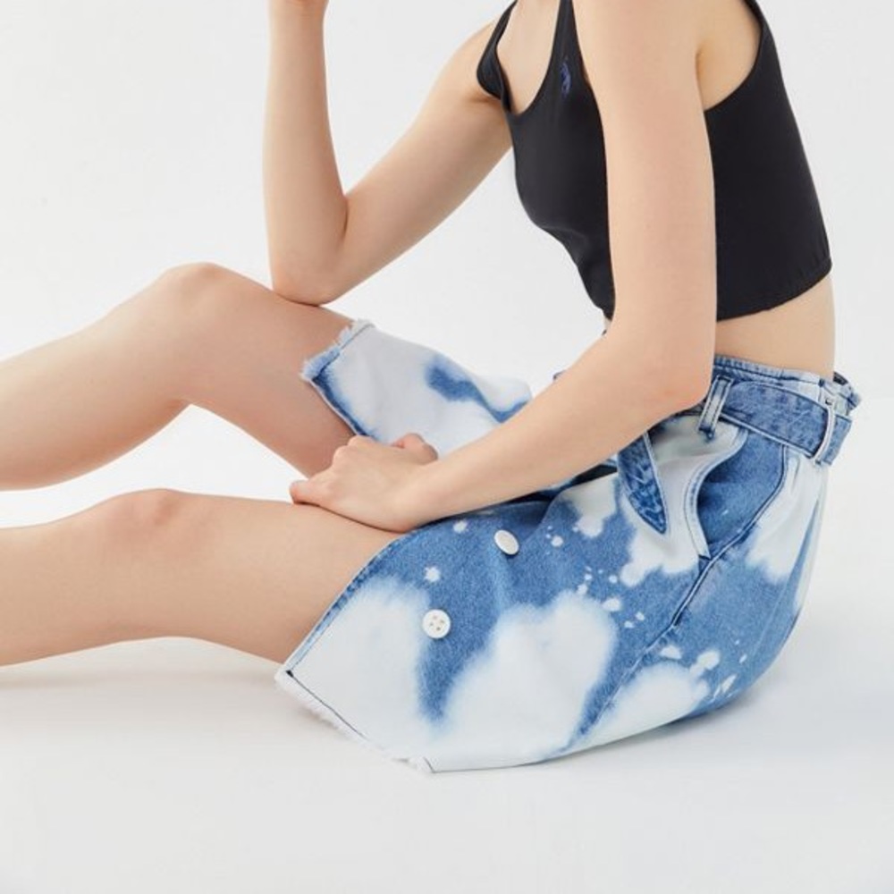 NWT UO 90s Y2K Cloud Bleached Belted Denim Skirt Edgy Tie Dye